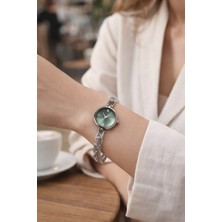 Boris Accessory Kadın Çelik Kol Saati Gümüş Renk Zincir Bileklik - Yeşil Kadran Zarif Tasarım