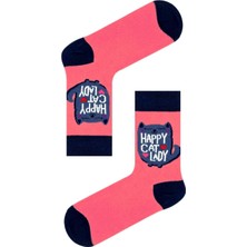 Bemp Happy Cat Lady Kedi Desenli Renkli Soket Çorap
