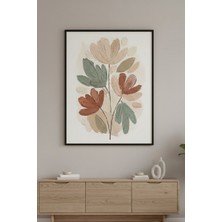 Safir Design Iskandinav Tarzı Bohem Floral Çerçeveli Tablo- Toprak Tonları Soyut Çiçekli Salon Tablosu