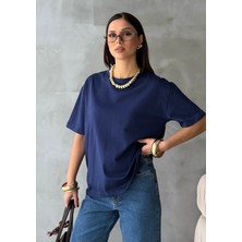 Bejna Kadın Bisiklet Yaka Oversize %100 Pamuklu Basic T-Shirt