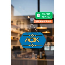 Kutaydan Turkuaz Ahşap Butik Açık/kapalı Tabelası - Akrilik Boyalı Özel Tasarım