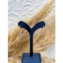 Livora Jewelry 925 Ayar Gümüş Damla Pembe Kuvars Taşlı Sallantılı Kadın Küpe – Zarif Tasarım