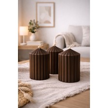 3’lü Oluklu Silindir Dekoratif Mum Seti - Boy: 10CM - Çap:7 cm - Silindir Mum