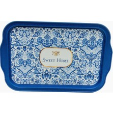 Hype Store -Azulejos Desenli Metal Tepsi - Çay Kahve Tepsisi - Sunum Tepsisi 21 cm x 31 cm (Azulejos Sweet Home