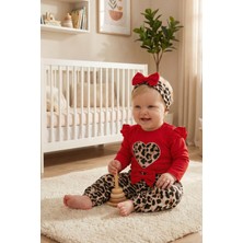 Babymod Leopar Desenli 3'lü Pamuklu Kız Bebek Takım Set