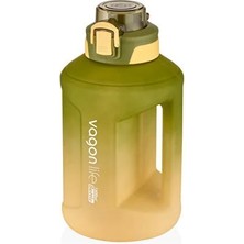 Braventa Collection 1600ML Çift Renk Taşıma Askılı ve Kulplu Motivasyon Su Matarası Sticker Hediyeli (Yeşil-Sarı)