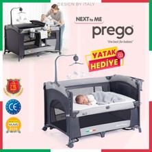 Prego Next To Me 10IN1 Anne Yanı Park Yatak Oyun Parkı Sallanır Beşik Yana Açılır Kolay Katlama 70X120 cm + Yatak Hediye