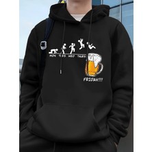 Cuma Bira Sevgilisi Komik Baskılı Erkek Kazak Kış Polar Sıcak Hoodies Kore Gevşek Cep Kazakla