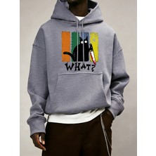 Doubtful Cat Handing Knife Desenli Erkek Sokak Modası Temel Kapüşonlu Üstler Günlük Kombinlen