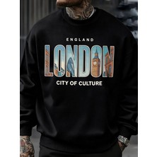 Londra Şehir Desenli Kazak Erkek Sokak Bisiklet Yaka Kazak Polar Tüm Maç Spor Giyim Hipster S