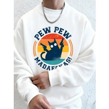 Madafakas Çift Silahlı Kedi Baskılı Erkek Kapüşonlu Üstü Sonbahar Polar Sıcak Sweatshirt Günl