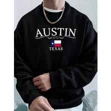 Austin Texas Mektup Baskılı Unisex Cepli Giysiler Basit Spor Sweatshirtler Polar Sonbahar Kap