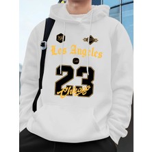 Los Angeles Chicago 23 Baskı Kapüşonlu Üst Erkek Kışlık Polar Sıcak Kazak Koşu Cepli Kazak Sp