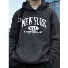 New York Abd Kelimeler Baskılı Erkek Sweatshirtleri Kışlık Oversize Kapüşonlu Üstler Spor Cep