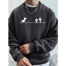 Dinozorlar Kaktüs Üzerinde Baskı Erkekler Kazak Kış Polar Sıcak Kapüşonlular Kore Gevşek Bisi