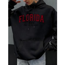 Florida 1989 Palm Island Baskılı Erkekler Kapşonlu Rahat Büyük Boy Kazak Sonbahar Polar Kapüş