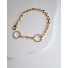 MoM's Collection Circle Of Life Taş Detaylı 14K Altın Kaplama Bileklik