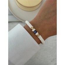 Hercy Nazar Boncuklu Beyaz Fimo Bilelik