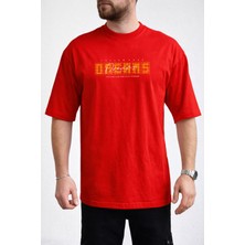 Caddekombin Erkek Follow Your Dreams Yazı Baskılı Bisiklet Yaka Kırmızı T-Shirt