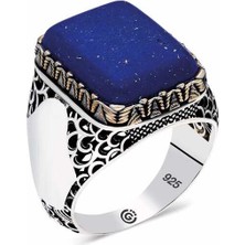 Fumeyabi ​gümüş Mavi Lapis Taşlı Kare Erkek Yüzük