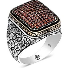 Fumeyabi Gümüş Kırmızı Zirkon Taşlı Kare Erkek Yüzük