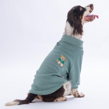 Pawstar Yeşil Teddywood Orta-Büyük Irk Için Ayıcık Nakışlı Esnek Sıcak Tutan Köpek Sweati Köpek Kıyafeti