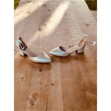 İlkinin Pabuçları Incili Gelin Ayakkabısı, Taşlı Küçük Incili Kadın Abiye Ayakkabı, 3cm Kalın Topuklu Rahat Tasarım