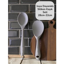 Seraph Isıya Dayanıklı Yanmaz Yapışmaz Silikon Uzun Kısa Derin Kaşık 28 Cm- Pilav Kaşığı 22 cm