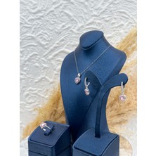 Livora Jewelry 925 Ayar Gümüş Pembe Kuvars Taşlı Kalp Detaylı 3’lü Kadın Takı Seti
