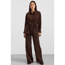 Olcay Belden Büzgülü Salaş Model Gömlek KAHVE 9413