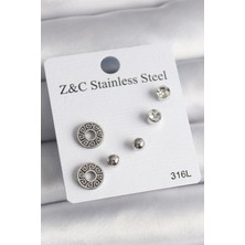 Kaia Life 316L Çelik Gümüş Renk Zirkon Taşlı Labirent Model Kadın Küpe Seti