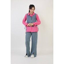 Yalçınoğlu Kız Çocuk Yelekli Denim Alt Üst Takım I Çocuk Bayram ve Özel Gün I Kot Takım 9-15 Yaş I 3'lü Takım