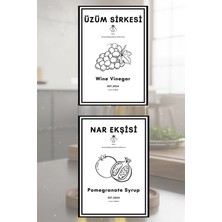 EA Home Concept Nar Ekşisi | Üzüm Sirkesi ve Elma Sirkesi Etiketi 2 Adet Yağdanlık ve Sosluk Etiketi 7X10 cm