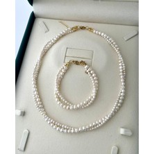 Eyla Collection Özel Tasarım Sarmal Form Gerçek Inci Takı Seti