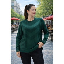 Fresh Moda Kadın Zarif Şık Model Zigzag Desenli Standart Merserize Genç Kazak