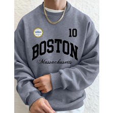 Boston Massachusetts Baskılı Erkek Tişörtü Sonbahar Gevşek Kapüşonlu Üst Hip Hop Bisiklet Yak