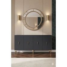 Yumedi Design KA1527AG - Ayshe Konsol, Tv Sehpası, Çok Amaçlı Dolap ve Kahve Köşesi 150CM Antrasit-Gold