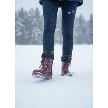 Belix Konçlu Peluşlu Çiçek Desenli Potin Kadın Yağmur Botu 36-40 Turuncu