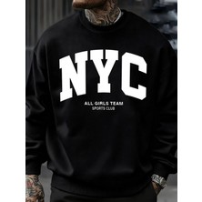 New York City Mektup Göz Alıcı Baskılı Erkek Tişörtü Çok Renkli Kazak Günlük Moda Spor Giyim