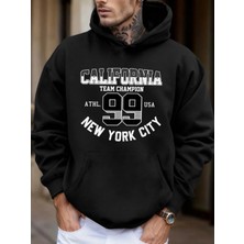 Kaliforniya New York City Number 99 Baskılı Yumuşak Sonbahar Cepli Kapüşonlu Üst Erkek Bol Sp