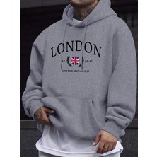 Londra Birleşik Krallık Bayrağı Baskı O Yaka Kapüşonlu Üst Erkek Büyük Boy Sokak Kazakları Ye