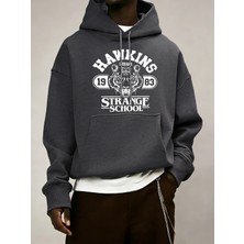 Strange School 1983 Baskılı Erkek Günlük Giyim Modası Bol Kapüşonlu Üstler Her Şeyle Uyumlu S