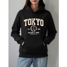 Tokyo Kolej Ligi Baskılar Hoodie Kadın Kış Polar Sıcak Kazak Temelleri Cep Kazak Rahat Rahat
