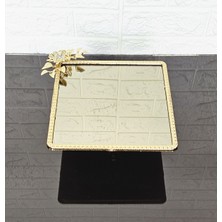 Atabey Home Bronz Cam Büyük Kare Servis Tabağı-Sunumluk-Söz Tepsisi-Sunum Tepsisi-Döküm Gold Çerçeve 27CM