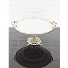 Atabey Home Porselen Sade Yuvarlak Servis Tabağı-Sunumluk Döküm Gold Çerçeve ve Döküm Ayaklı 25 cm