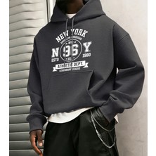 New York Brooklyn Boroughn Baskı Erkekler Sonbahar Polar Kapüşonlular Gevşek Yumuşak Uzun Kol