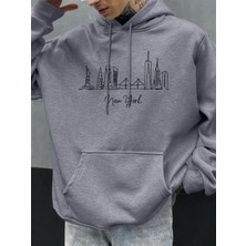 New York City Line Baskı Sonbahar Kapüşonlular Erkekler Polar Rahat Hoody Rahat Hip Hop Sokak