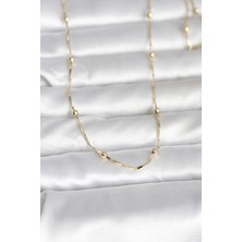 HERŞEYBURDAMODA cm 14K Gold Renk Kesme Çubuk Zincir Topçuklu Model 60 cm Kadın Kolye