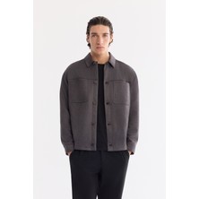 AVVA Erkek Antrasit Klasik Yaka Düğmeli Yandan Cepli Süet Mont A61Y6003