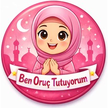 Rozetika Ben Oruç Tutuyorum Kız Çocuk Rozet Tesettürlü 44MM Ramazan Temalı Iğneli Metal Buton Rozet